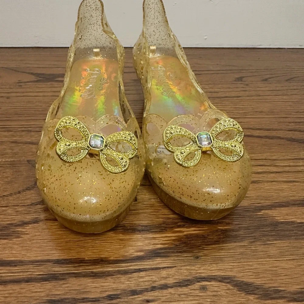 Disney Parks Princess Belle Light-Up Glitter Jelly Shoes Gold Dress Up Girls 13